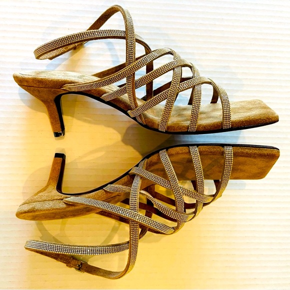 BRUNELLO CUCINELLI Monili Cage Slingback Sandal SUEDE Shoe 38 US 8 Gold NEW Box! - Picture 12 of 15